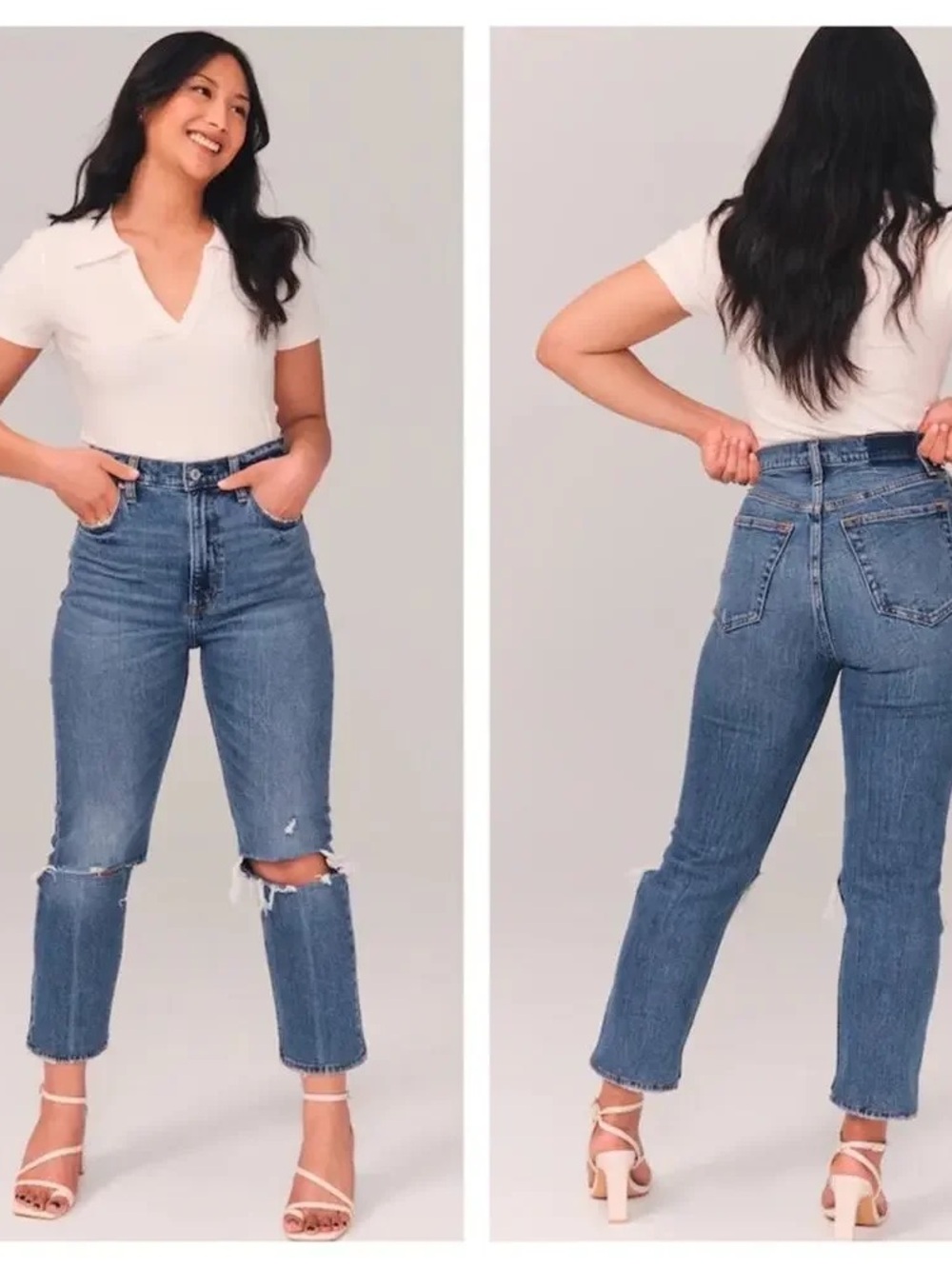 Abercrombie & Fitch Mid-Rise Cropped Distressed Blue Jeans